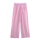 Fongt New Pink Shirt Suede Set Striped Three-Piece Set