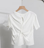 Design-Sense Short-Sleeved Back Hollow T-Shirt For Women's Summer New Body-Repair Short Small Shirt