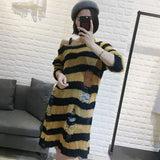 Fongt Version Of The Hollow Hole In The Long Sweater Female Lovers Stripes Loose Color Dark Versatile Knit Niche-Outfit