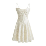 Jacquard Solid Back Lace Up Strap Mini Dress-Outfit