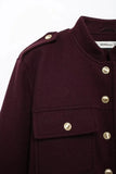 Burgundy Gold Buttoned Short Jacket-Outfit