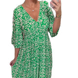 Fongt New Plus-Size Loose Long Beach Vacation Beach Dress V-Neck Floral Dress-Outfit