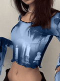Cropped Flare Cuffs Mesh Blouse-Outfit