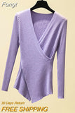 Sexy V-Neck Long Sleeve Pullover Knitted Sweater Women 2023 Winter Sweaters Knitwear Korean Woman Clothes