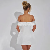 White Off-shoulder Sequin Strap Mini Dress-Outfit
