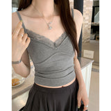 Spice Girls White Lace Ribbon Vest Women's Spring And Summer New Style Design Slimming With Short-Style