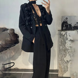 Fongt Temperament High-End Suit 2025 Autumn And Winter New Splicing Flowers Ribbon Suit High Waist Repair Suit