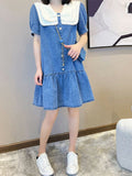 Dresses Women Japanese Style Peter Pan Collar Solid Washed Doll Collar Denim