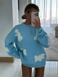 Women Mushroom Printed Sweaters Autumn Winter Casual Round Neck Loose Pullovers 2023 Female Elegant Warm Long Sleeved