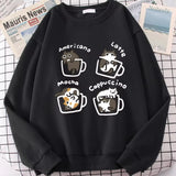 Coffee Cute Kitten Print Oversized Sweatshirt-Outfit