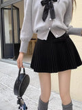 Bow Solid High Waist Pleated A-line Skirt-Outfit