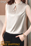 Summer Women's Shirt Chiffon Blouses for Women Sleeveless Solid Shirt Chinese Stand Neck Blouse Female Embroiderey