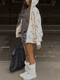 Oversized Star Print Zip Up Hoodie-Outfit
