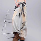Fongt Mm Dopamine Wearing Gradient Love Straps With Ripped Jeans Women's Large Size Loose Thin Broad Leg Pants