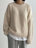 Fongt And Winter Languid Wind Round Collar Plus Thick Solid Color Knitted Women's Autumn And Winter European Hood Long-Sleeved Sweater Top