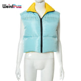 Puss Puffer Bubble Jacket Vest Women Padded Thick Zipper Coat Tank Top Turtleneck Winter Warm Short Tops Casual