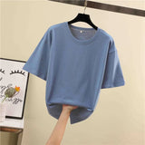 Tee Shirt Summer short sleeve loose Solid color Basic T Shirt Women Casual O-neck 90s Tops Korean black White