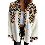 Fongt New Collared Leopard Print Plush Stitching Color Warm Long-Sleeved Autumn And Winter Shirt Jacket