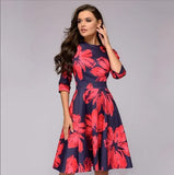 Party Vintage Small Floral Urban Style 3/4 Sleeve Round Neck