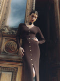 Fongt Long-Sleeved Knitted Dress Button-Button Fork 2024 Bag-Button Sweater Cardigan