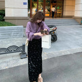 Fongt Gentle Lazy Wind Purple Round Sweater Woman 2025 Autumn And Winter Small Loose Soft Knitwear
