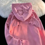 and autumn new solid color sweater devil angel wings men hooded gothic style ins tide loose solid color couple tops-Outfit
