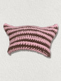 Hand Made Horn Detail Striped Knitted Hat-Outfit