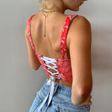 Women's Corset Tops Tanks Tops with Angel Love Pattern Skinny Fit Low Neckline Backless Summer Camis Clothing Streetwear