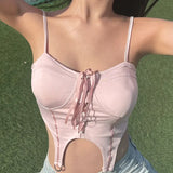 Fongt Summer Women's Solid Color Slim Hot Girl Fashion Sexy Back Sling Small Vest-Outfit