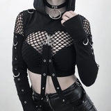 Dark Wind New Summer Fashion Blouse 2024 Round Neck, Long Sleeves, Navel Grid Short Sweater-Outfit