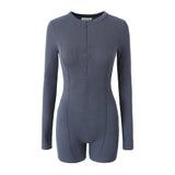 Spring Style Knitted Slim Zipper Long-Sleeved Solid Color Jumpsuit-Outfit