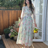 Fongt Summer Holiday Style Goddess Fan New Pure Flowery Snowy Sexy V-Neck Cross-Tie Dress