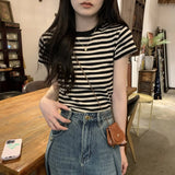 Fongt Bottom Shirt Summer 2024 New Design Sense Short-Sleeved T-Shirt Women's Retro Student Slim