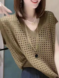 Summer New Thin Hollowed-Out V-Collar Knitted Blouse Vest Blouse-Outfit