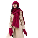 Fongt Warm Knit Hat Scarf Gloves Three-Piece Female Hair Wool Hat-Outfit