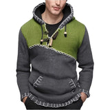 Fongt Men's Fashion Long Sleeve Collusion Knit Dresses Casual Hand-Stuck Hooded Sweater