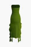 flounce hem maxi dress with ruched