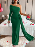 Fongt Style Women's Wear Temuebay2024 Diagonal Shoulder Dress Evening Dress-Outfit