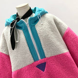 Letter Embroidered Hood Coat Lamb Wool Velvet Sweatshirt Warm Autumn and Winter Cap Jacket Student Loose