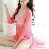 Piece Lace Sexy Pajamas Adult Sex Underwear Perspective Lady Gauze Halter Sleeping Skirt-Outfit
