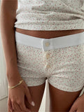 Women Summer Slim Fit Shorts Flower/Striped Print Front Button Down Elastic Waist Short Pants Sleepwear 2024 Bottoms-Outfit