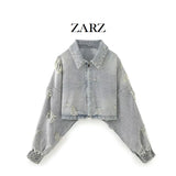 Fongt Homemade New Women's Hole Decoration Denim Short Jacket Jacket 4365271