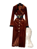 Retro Long-Sleeved Gold Velvet Dress Women's High-End Light Extravagant Suit Collar Waist Metal Button Medium Dress-Outfit
