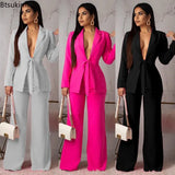 2023 Women's Formal Business Suit Sets Office Wear Two Piece Blazer Pants Sets Professional Woman Suit With Waist Tied