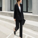 Women Suit 2 Piece Sets Casual Blazer High Waist Pants Office Lady Notched Jacket Pants Suits