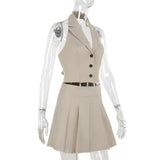 Buttoned Cropped Vest And Mini Skirt Set-Outfit