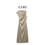 Fongt Homemade New Women's Classic Folded Decorative Silk-Sense Dress 2248748