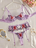 Purple Butterfly Embroidery Lingerie Set-Outfit