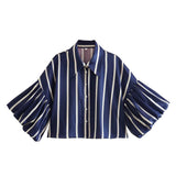 Fongt Short Top 2025 Spring New Five-Point Sleeve Bubble Bubble Sleeve Loose Stripe Small Shirt