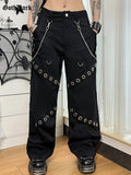 Dark Lolita Gothic High Waist Women Cargo Pants Grunge Wide Leg Chain Y2k Trousers Punk Patchwork Alternative